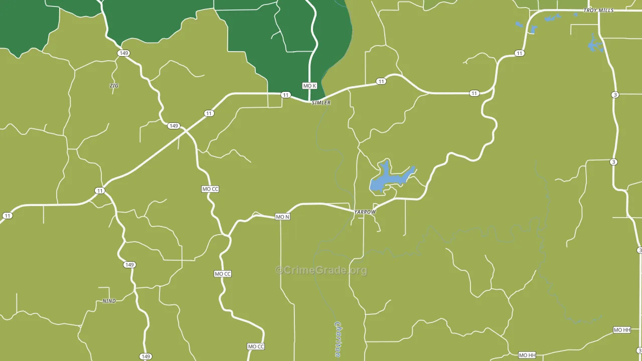 Yarrow, MO Map of Vehicle Theft Rates
