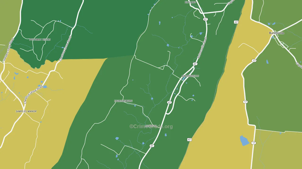 Yarrowsburg, MD Map of Vehicle Theft Rates