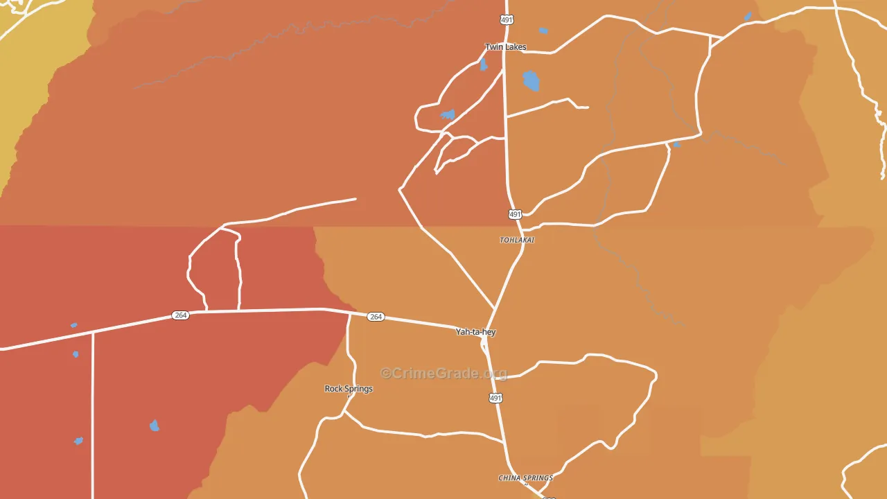 Yatahey, NM Map of Vehicle Theft Rates