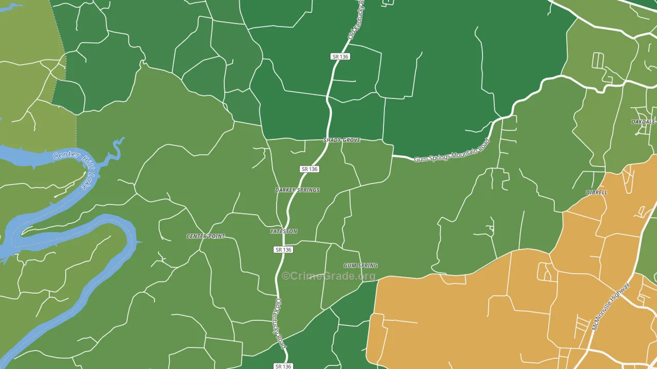 Yateston, TN Map of Vehicle Theft Rates