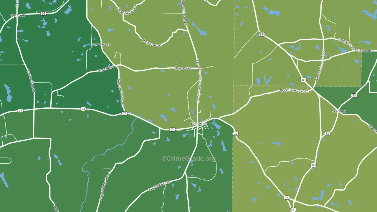 Yatesville, GA Map of Vehicle Theft Rates