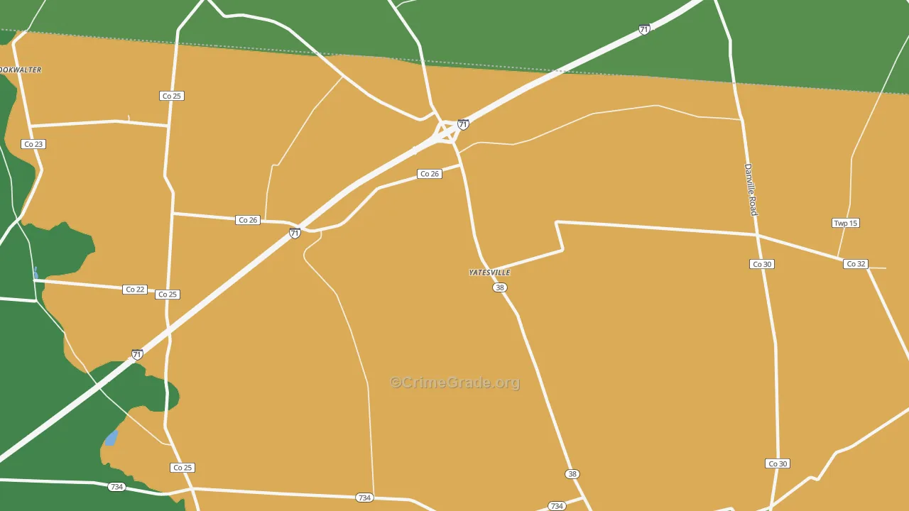 Yatesville, OH Map of Vehicle Theft Rates