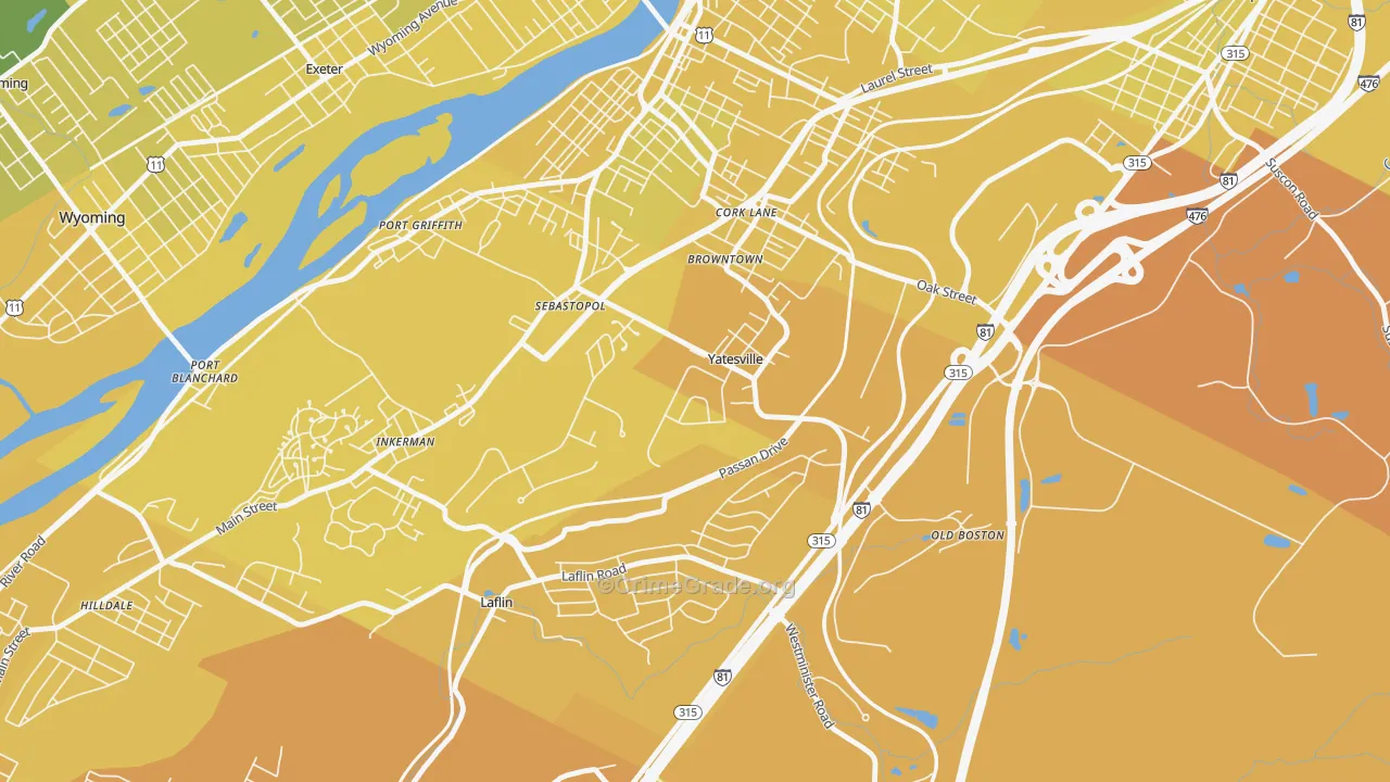 Yatesville, PA Map of Vehicle Theft Rates