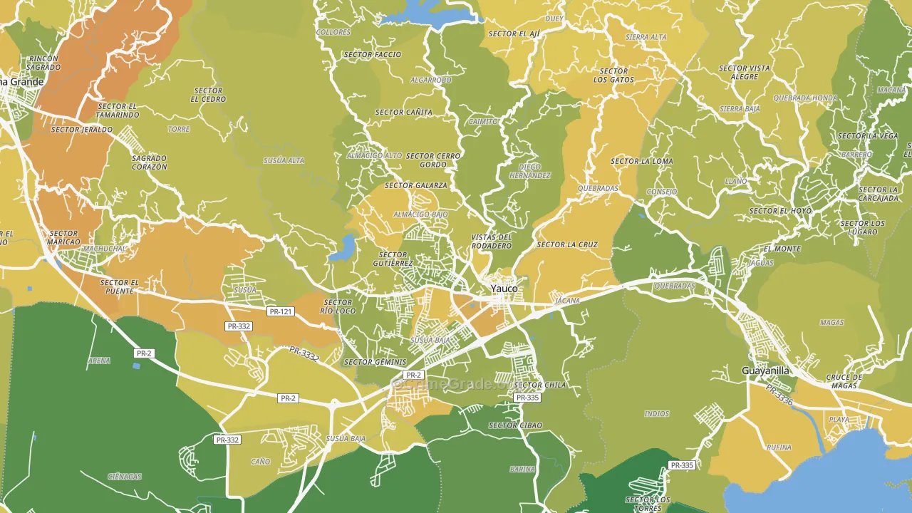 Yauco Municipio, PR Map of Vehicle Theft Rates