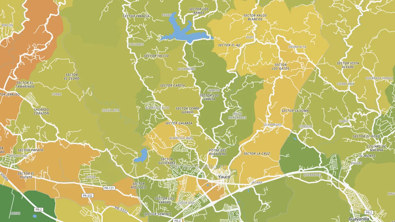 Yauco, PR Map of Vehicle Theft Rates