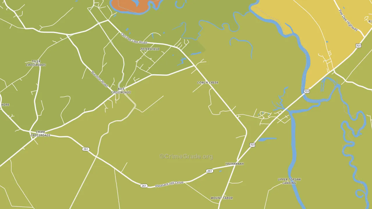 Yauhannah, SC Map of Vehicle Theft Rates