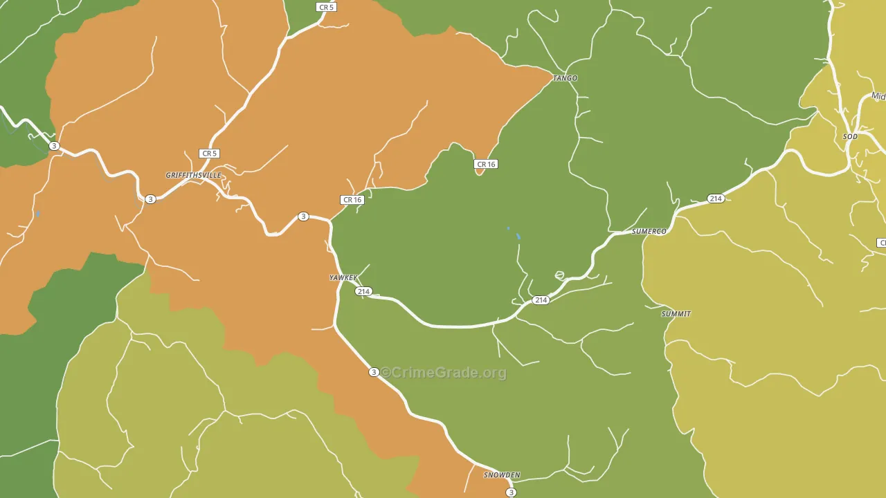 Yawkey, WV Map of Vehicle Theft Rates