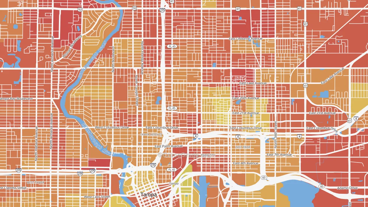 Ybor City, Tampa, FL Map of Vehicle Theft Rates