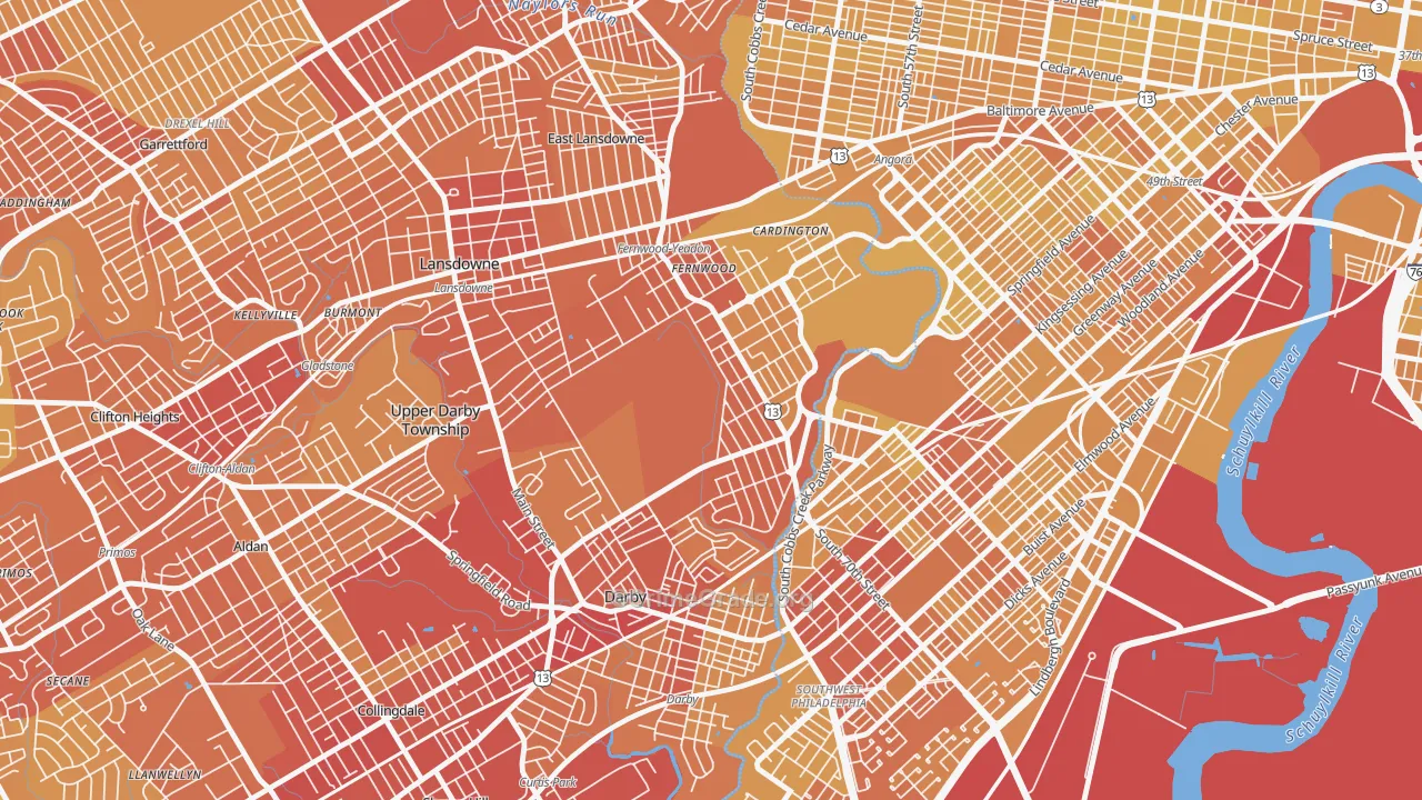 Yeadon, PA Map of Vehicle Theft Rates