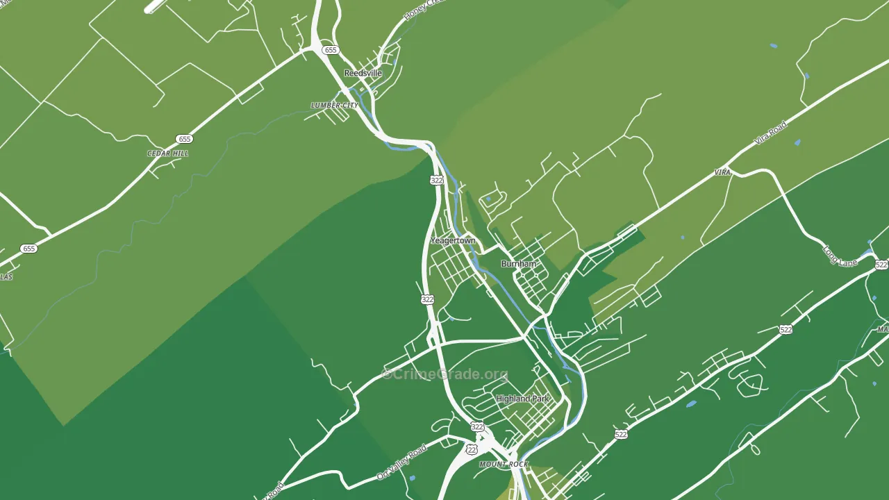Yeagertown, PA Map of Vehicle Theft Rates