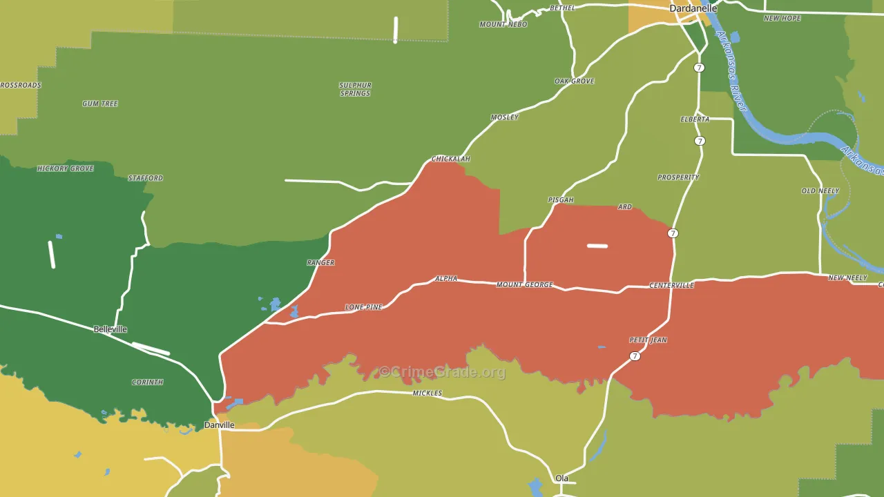 Yell County, AR Map of Vehicle Theft Rates