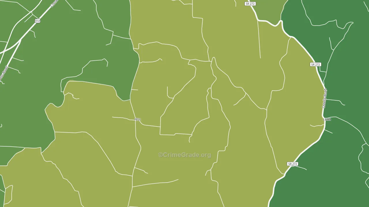 Yell, TN Map of Vehicle Theft Rates