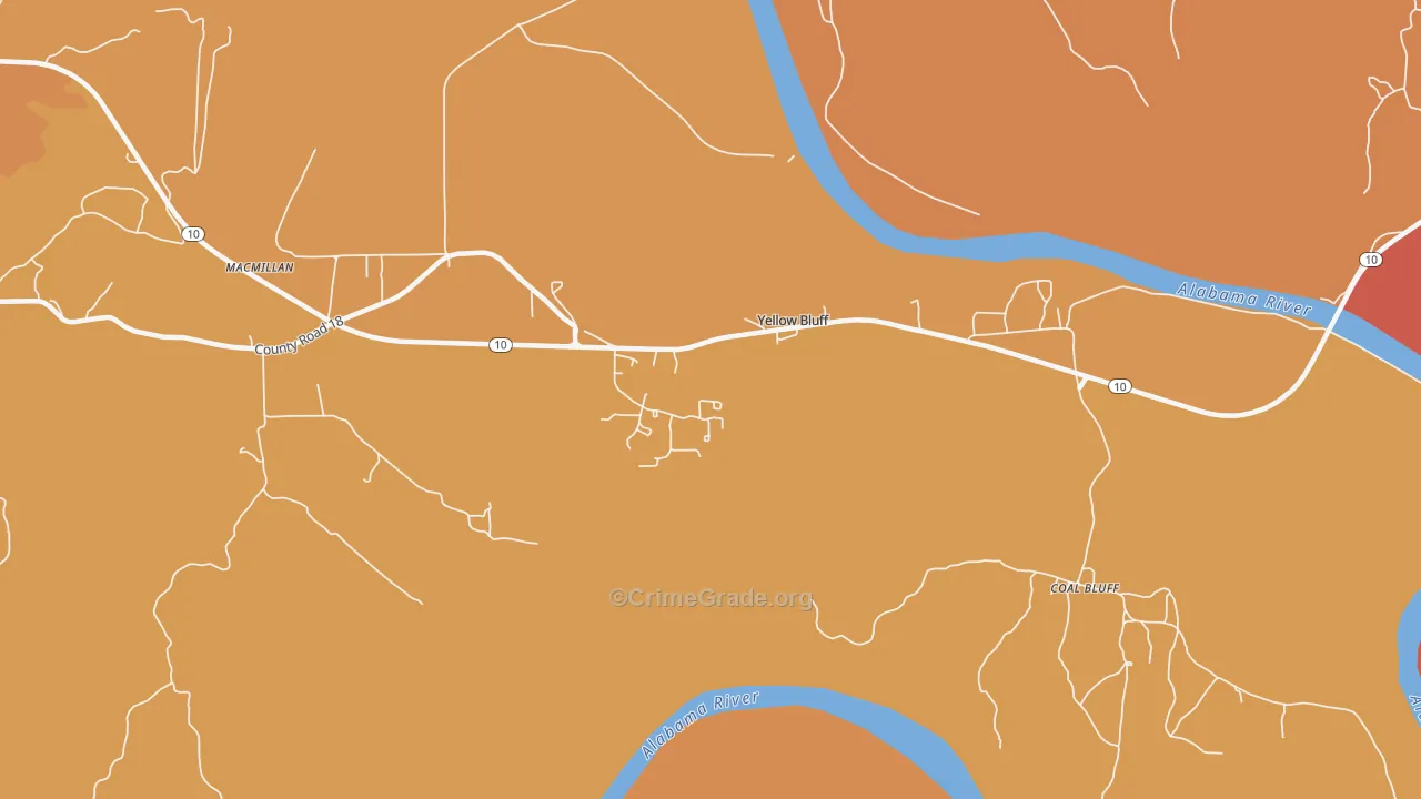 Yellow Bluff, AL Map of Vehicle Theft Rates