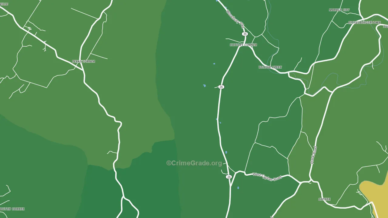Yellow Creek, PA Map of Vehicle Theft Rates