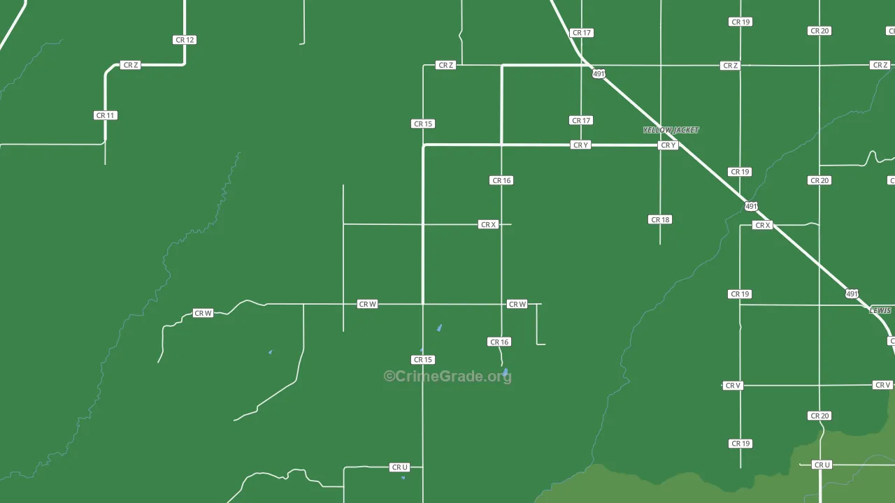 Yellow Jacket, CO Map of Vehicle Theft Rates