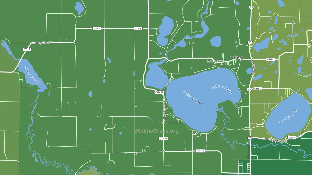 Yellow Lake, WI Map of Vehicle Theft Rates