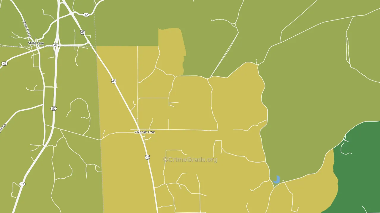 Yellow Pine, AL Map of Vehicle Theft Rates