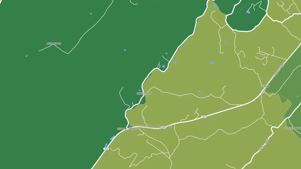 Yellow Spring, WV Map of Vehicle Theft Rates
