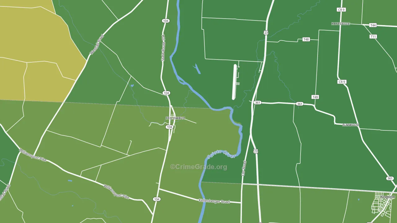Yellowbud, OH Map of Vehicle Theft Rates