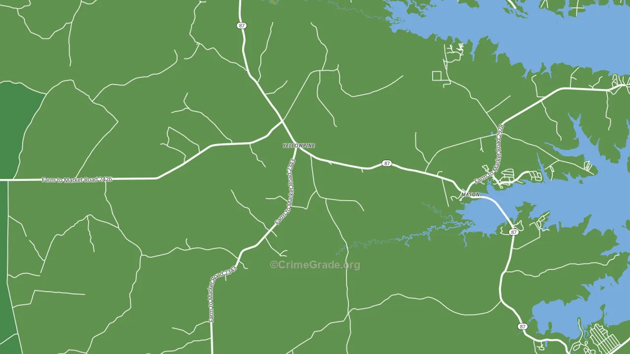 Yellowpine, TX Map of Vehicle Theft Rates