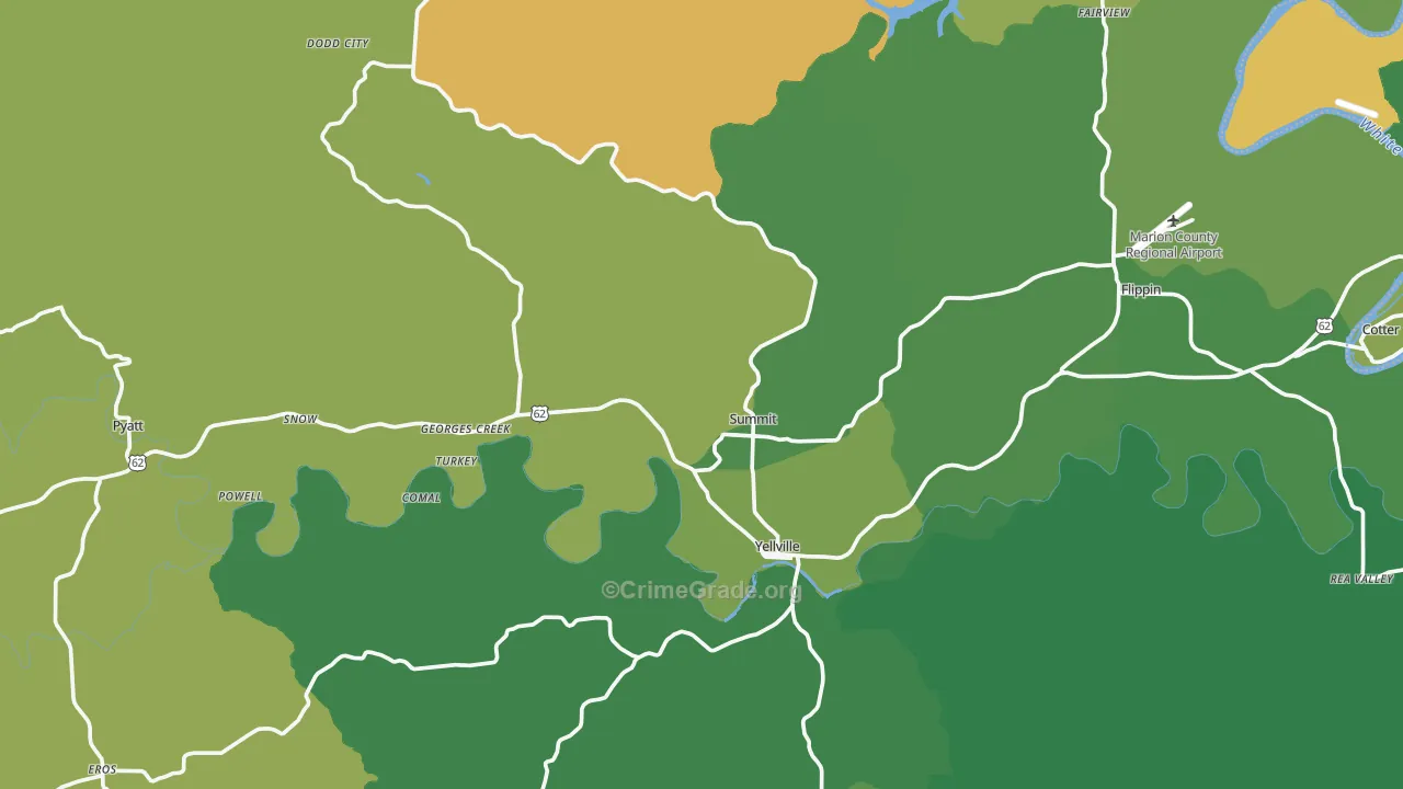 Yellville, AR Map of Vehicle Theft Rates