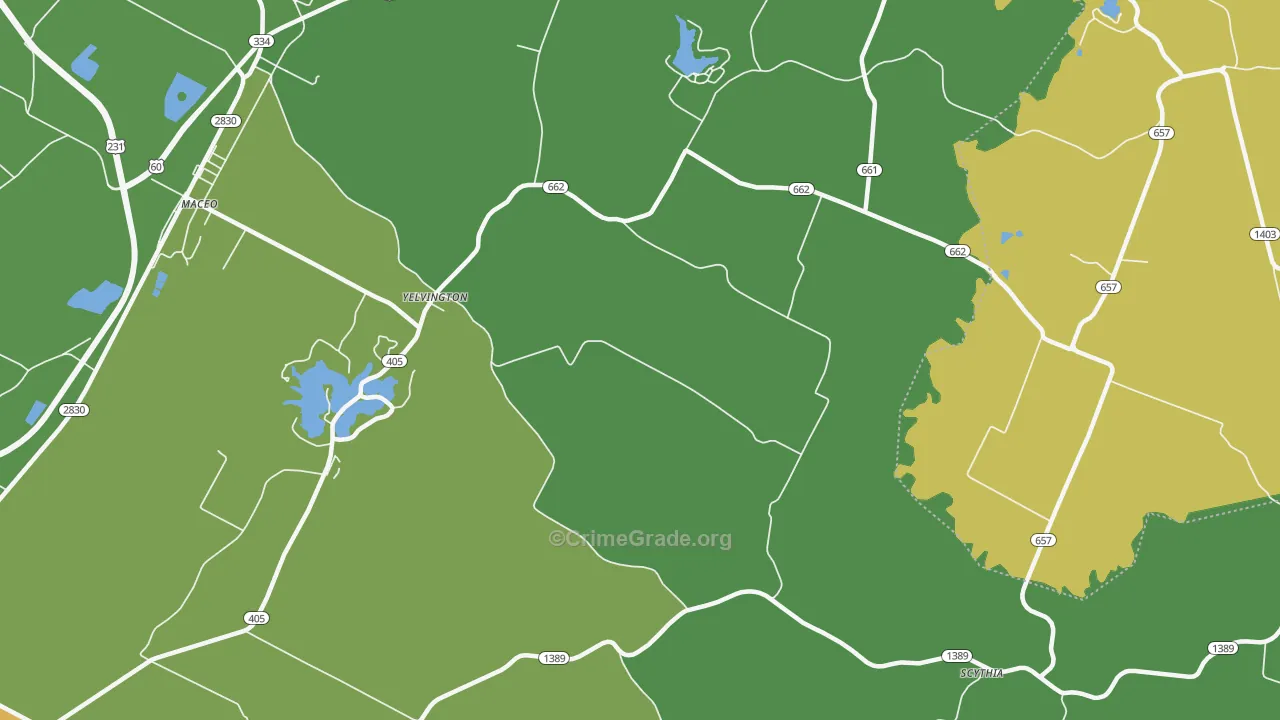 Yelvington, KY Map of Vehicle Theft Rates