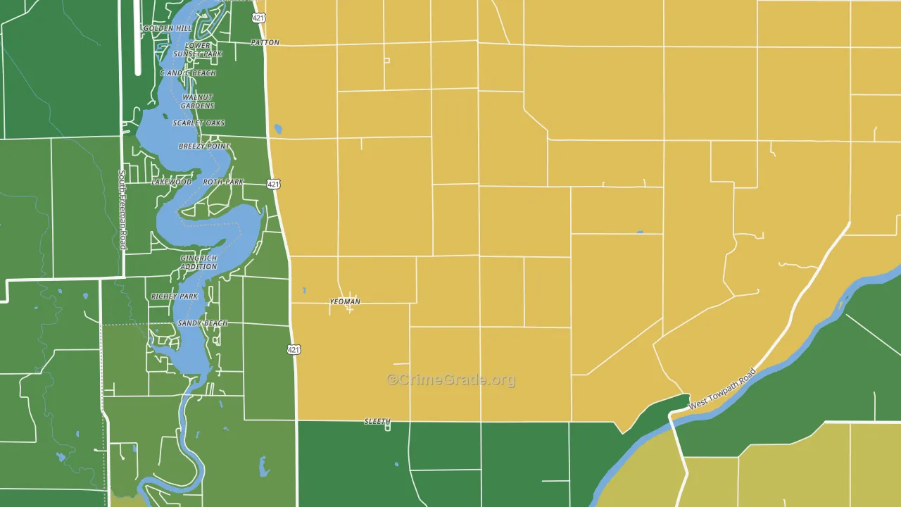 Yeoman, IN Map of Vehicle Theft Rates