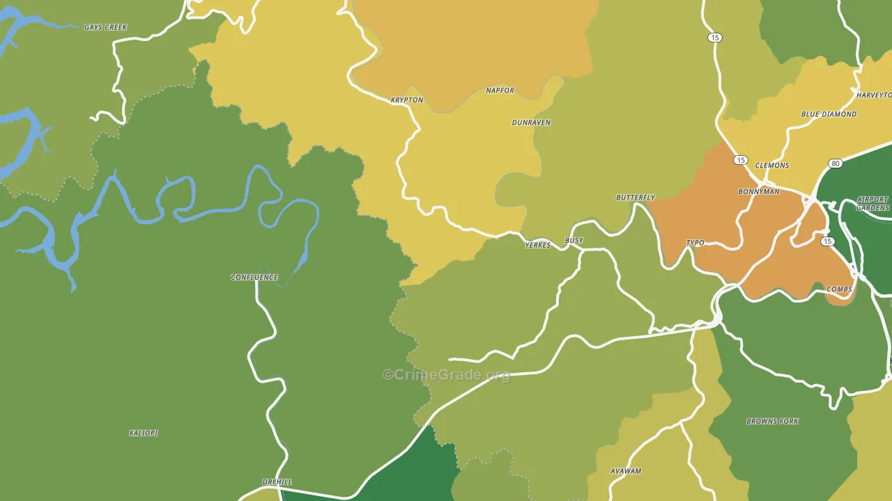 Yerkes, KY Map of Vehicle Theft Rates
