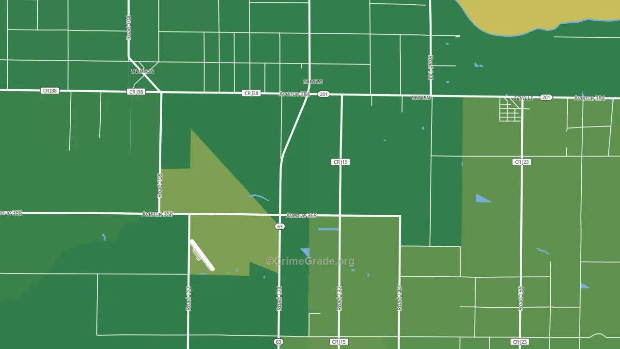 Yettem, CA Map of Vehicle Theft Rates
