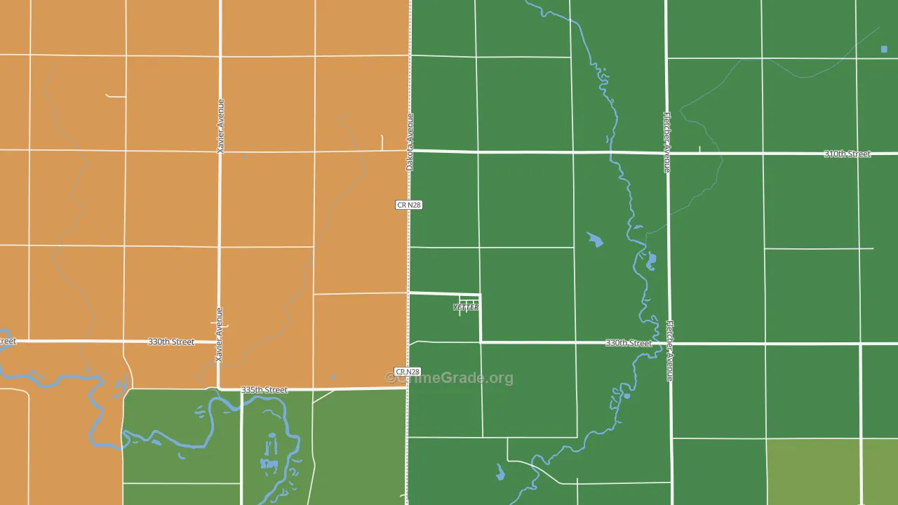 Yetter, IA Map of Vehicle Theft Rates