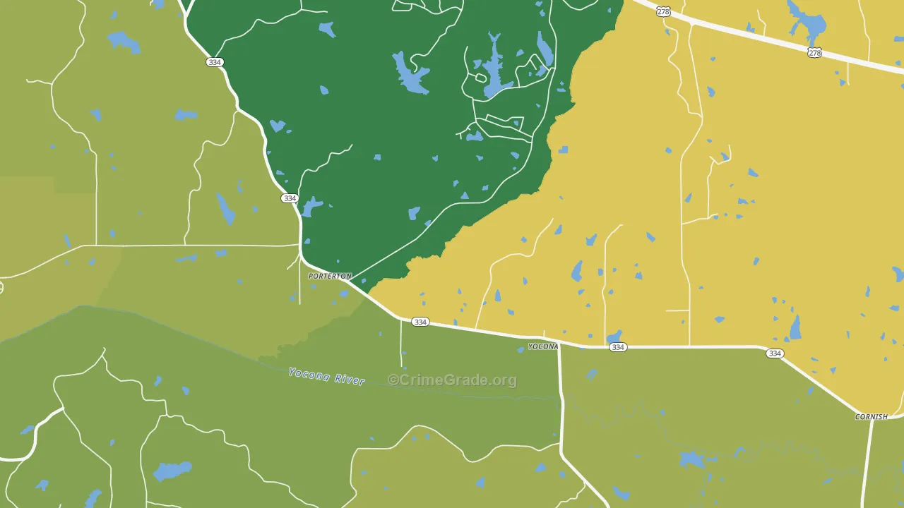 Yocona, MS Map of Vehicle Theft Rates