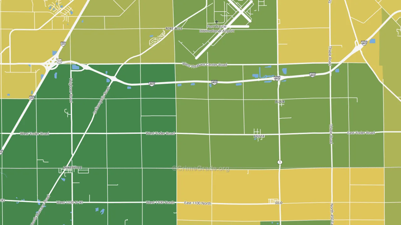 Yoder, IN Map of Vehicle Theft Rates