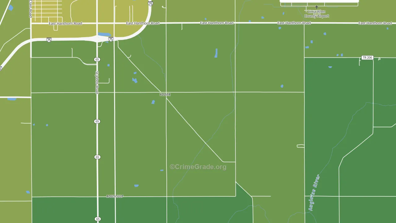Yoder, OH Map of Vehicle Theft Rates
