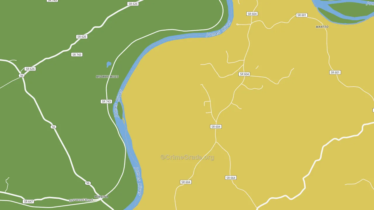 Yogaville, VA Map of Vehicle Theft Rates