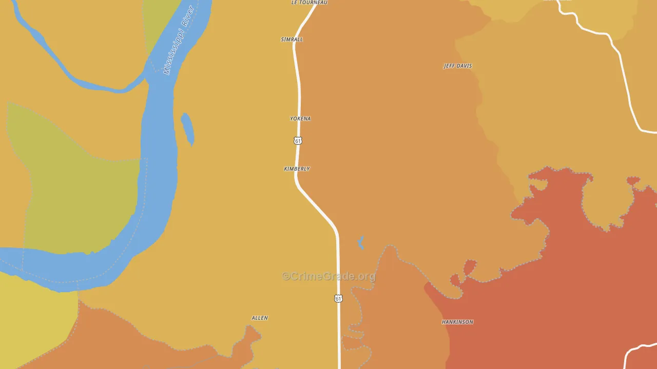 Yokena, MS Map of Vehicle Theft Rates