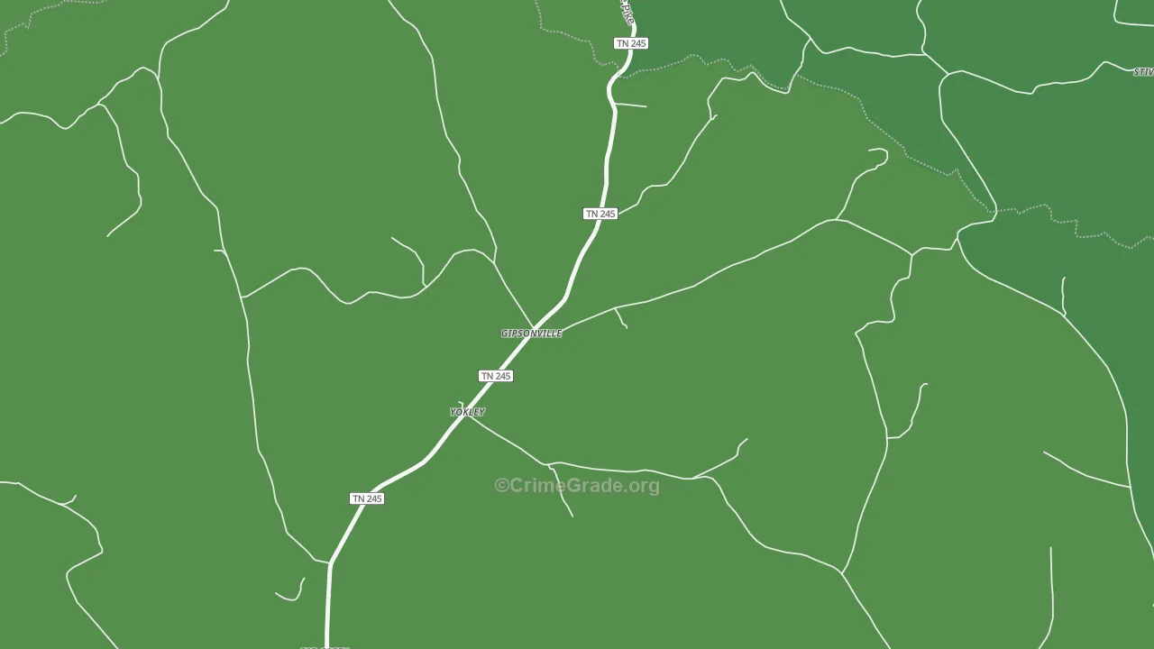 Yokley, TN Map of Vehicle Theft Rates