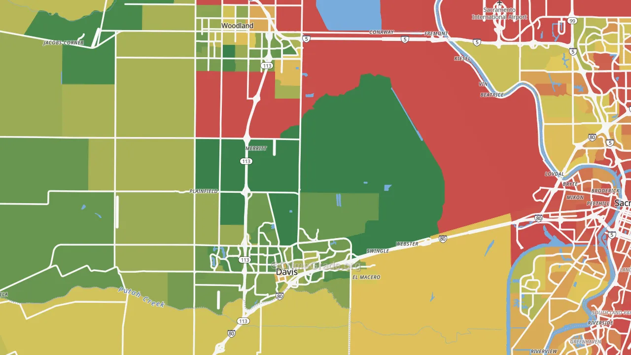 Yolo County, CA Map of Vehicle Theft Rates