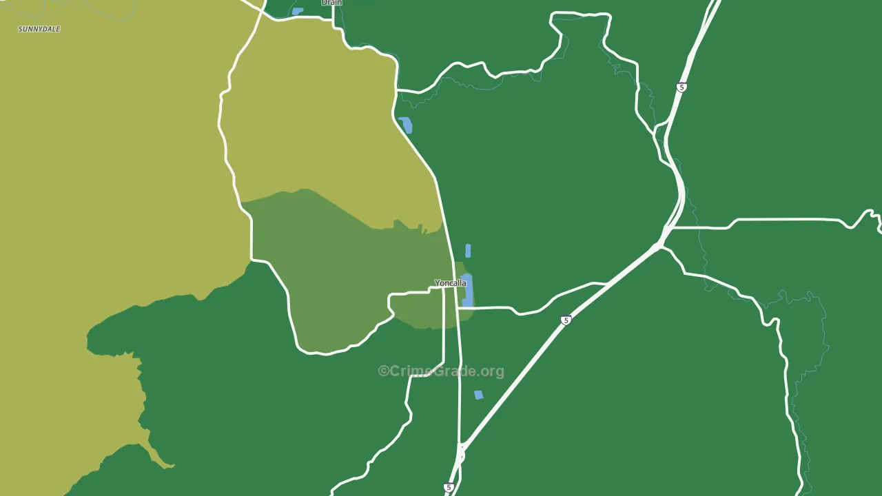 Yoncalla, OR Map of Vehicle Theft Rates
