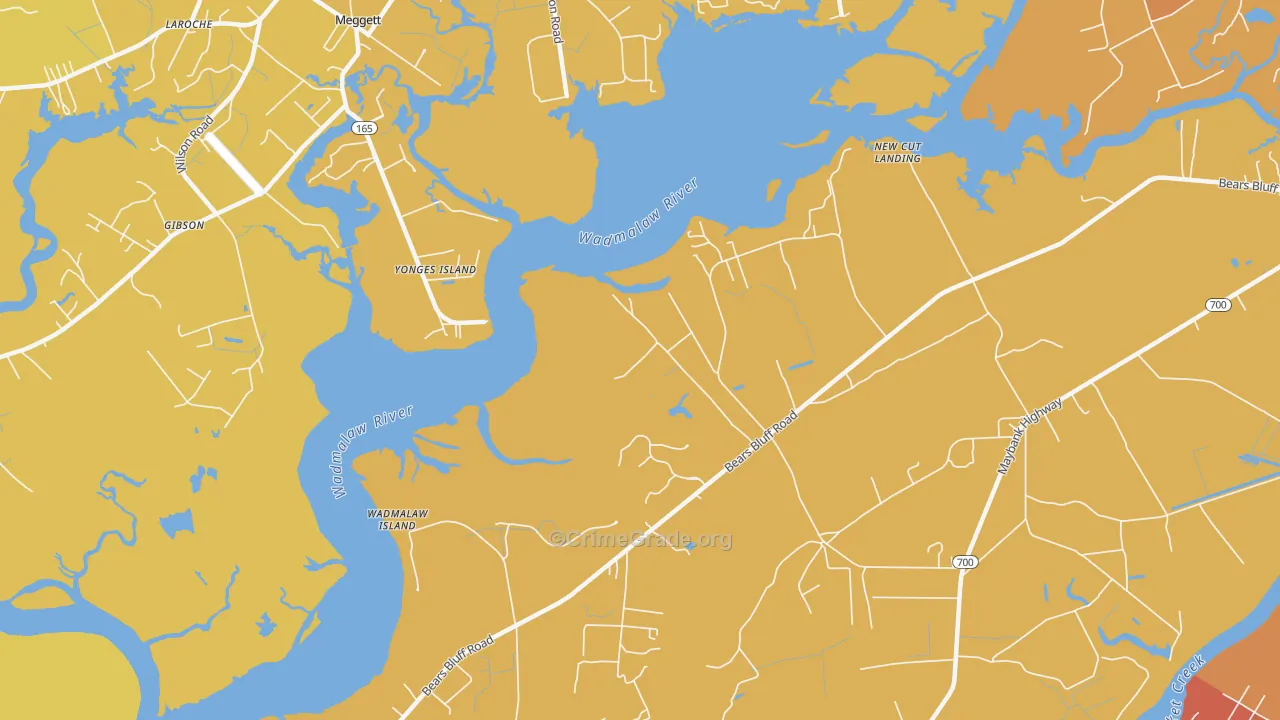 Yonges Island, SC Map of Vehicle Theft Rates