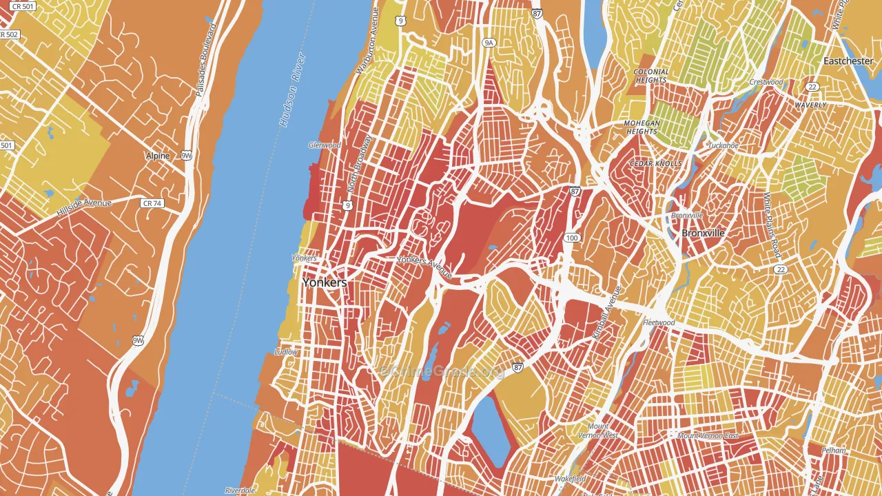 Yonkers, NY Map of Vehicle Theft Rates