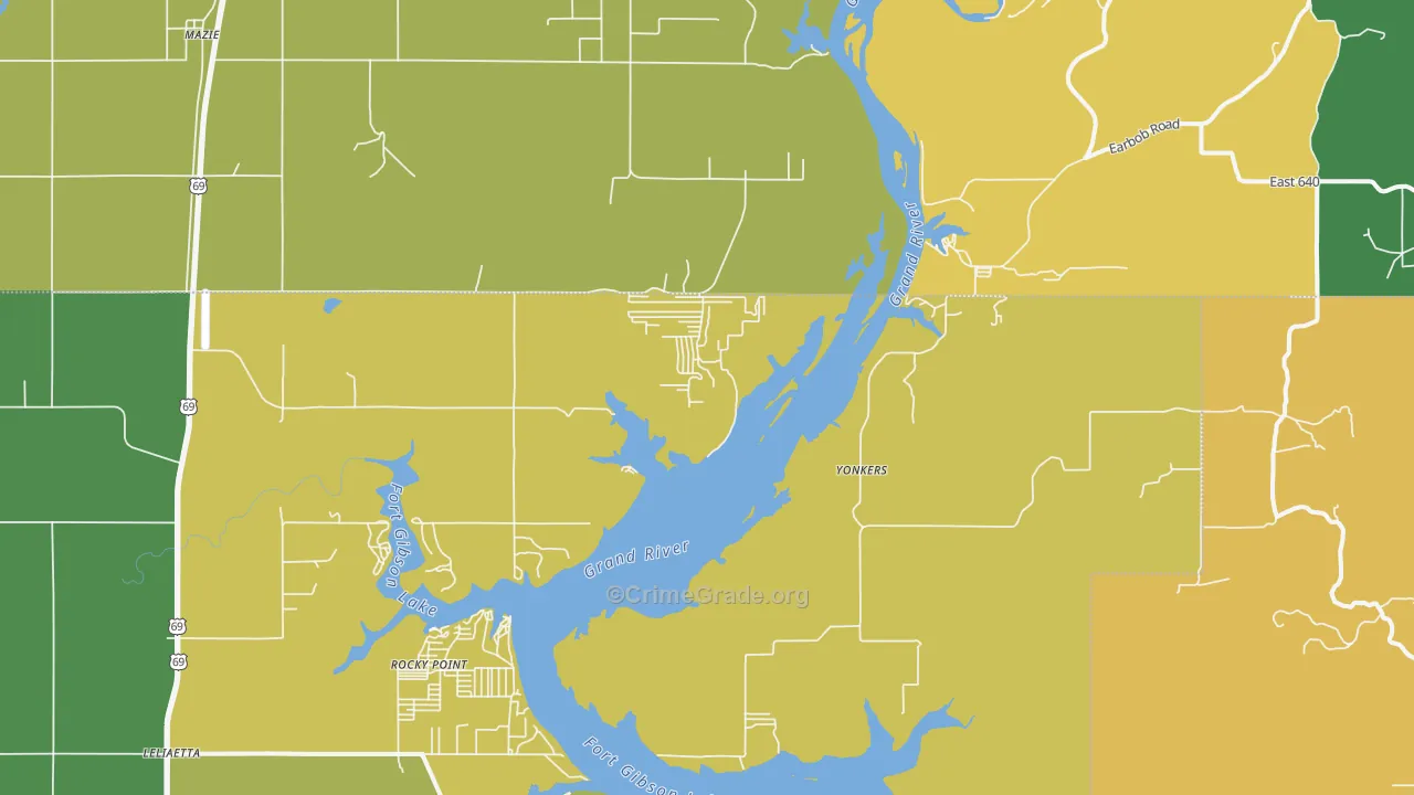 Yonkers, OK Map of Vehicle Theft Rates