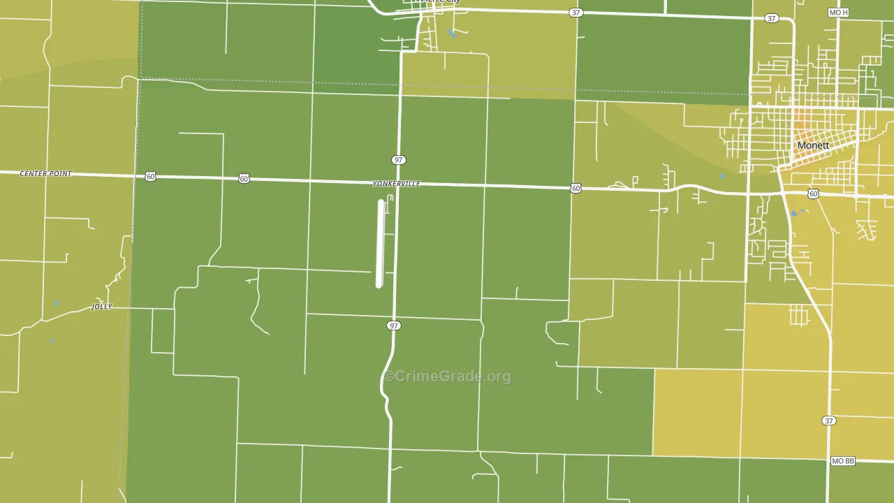 Yonkerville, MO Map of Vehicle Theft Rates