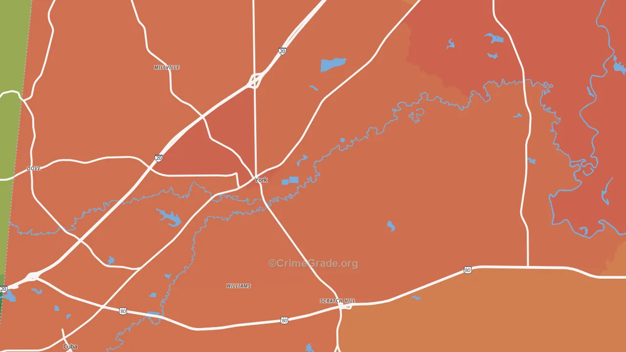 York, AL Map of Vehicle Theft Rates