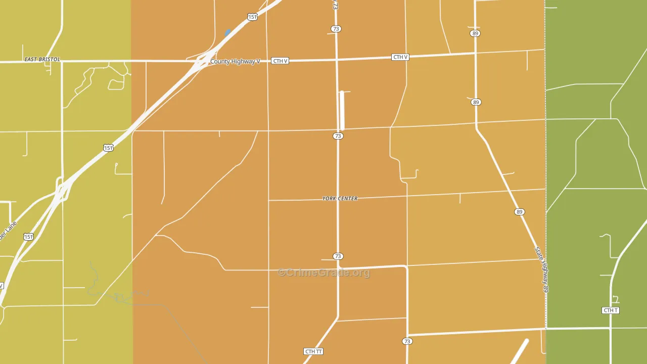 York Center, WI Map of Vehicle Theft Rates