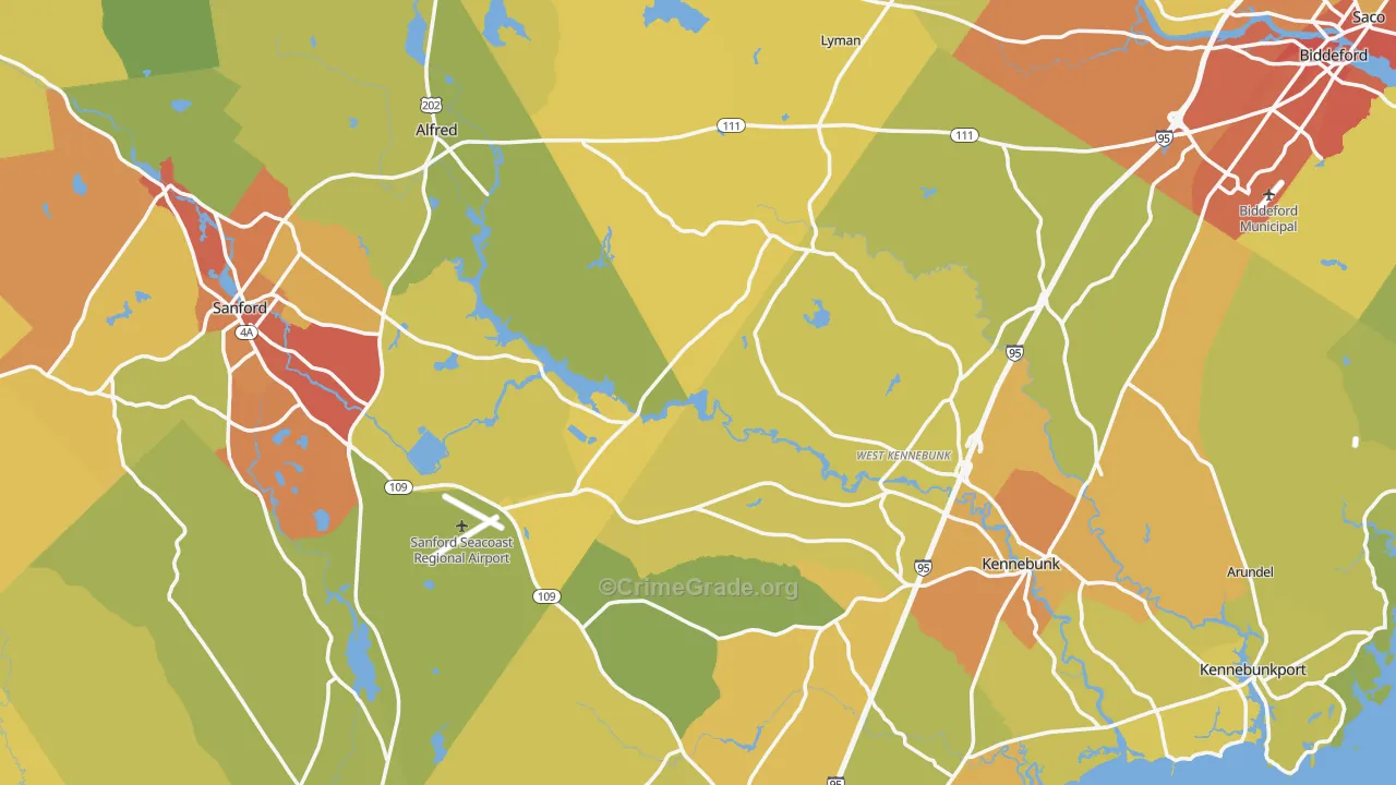 York County, ME Map of Vehicle Theft Rates