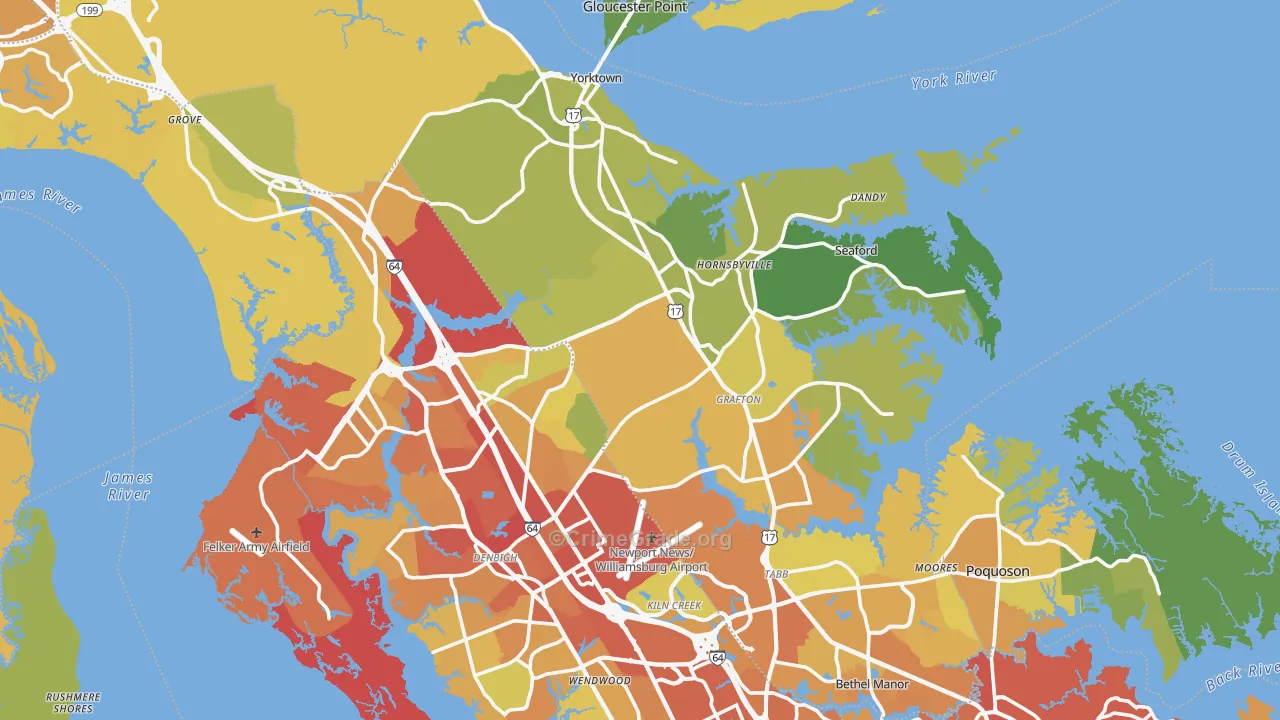 York County, VA Map of Vehicle Theft Rates