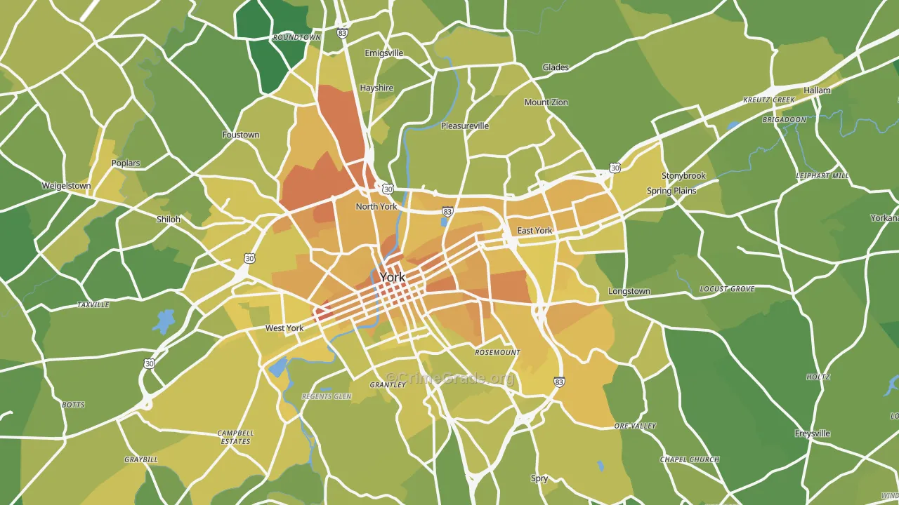 York, PA Map of Vehicle Theft Rates