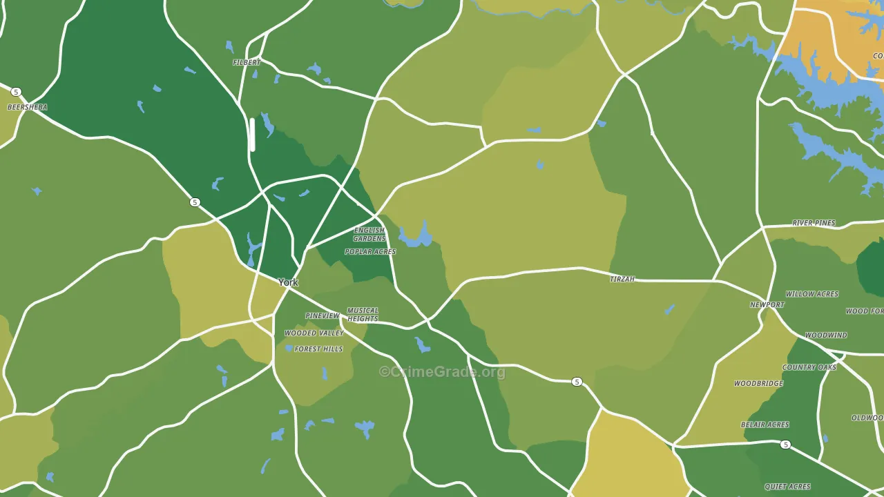 York, SC Map of Vehicle Theft Rates