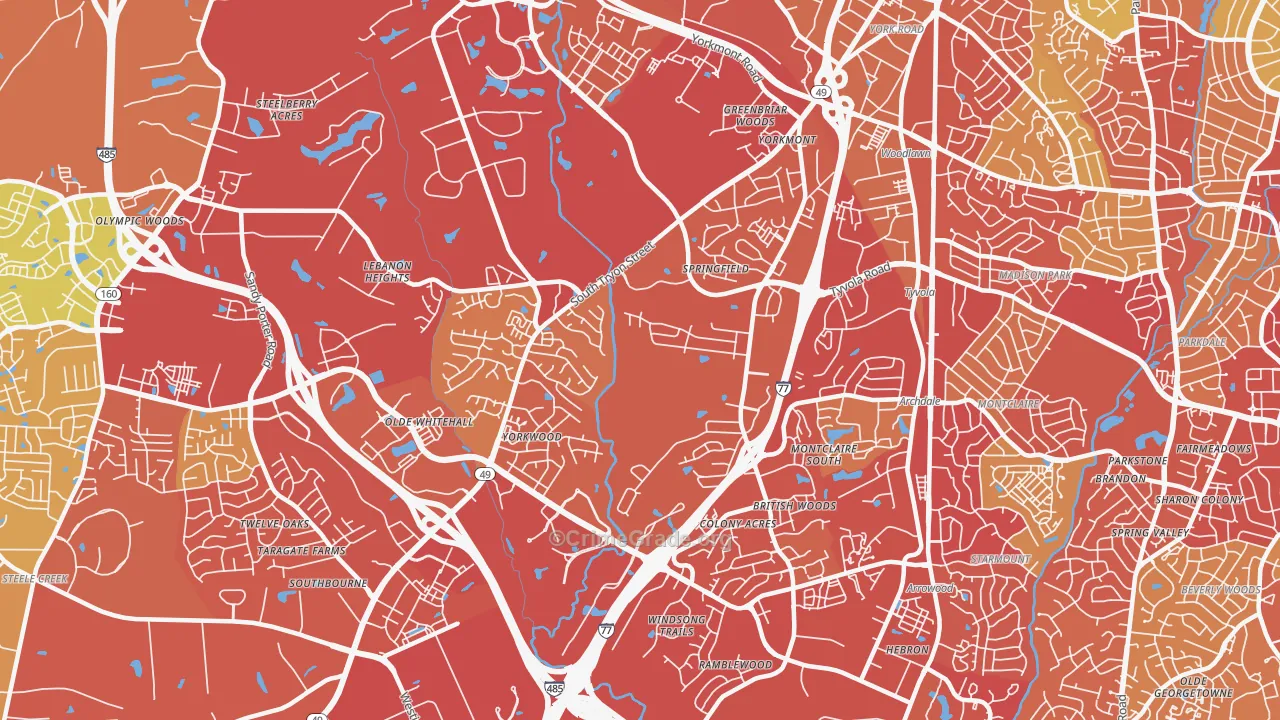 Yorkmount, Charlotte, NC Map of Vehicle Theft Rates