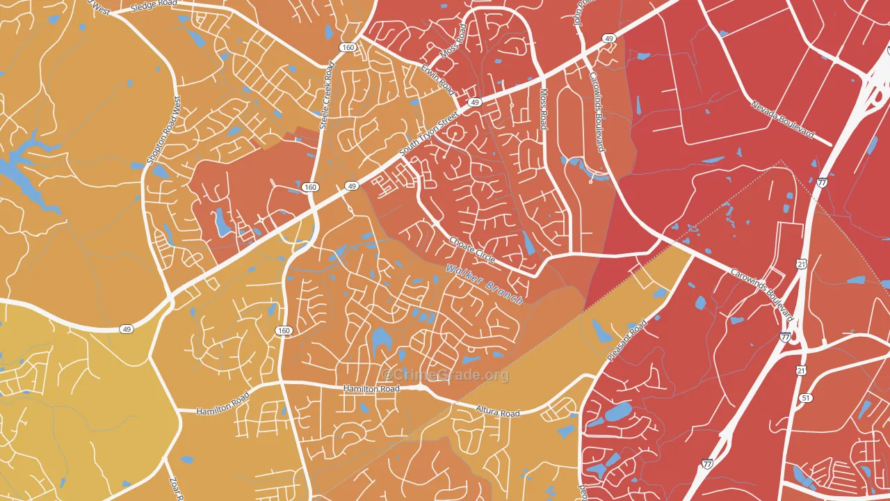 Yorkshire, Charlotte, NC Map of Vehicle Theft Rates